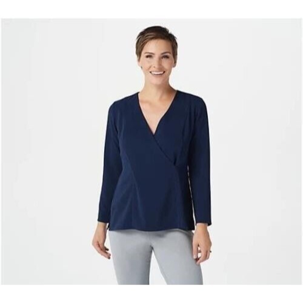 Linea by Louis Dell'Olio Wrapover Womens Pullover Blouse Midnight Navy Blue SZ 4
